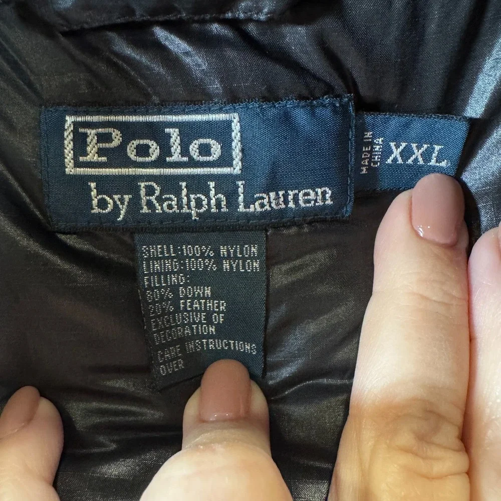 Vtg Polo Ralph Lauren Down Puffer Vest Mens XXL Detachable Hood Black Glossy